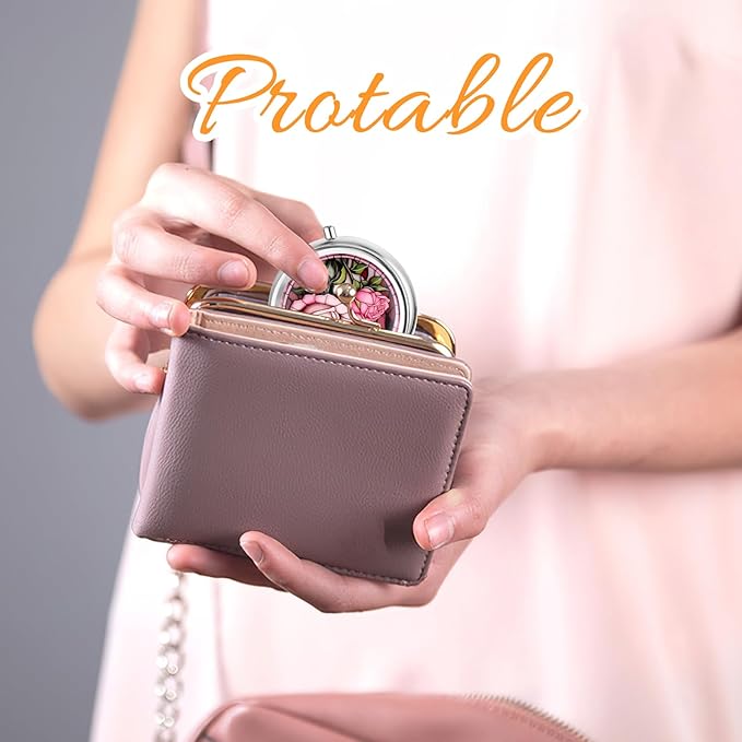 WLLHYF Pill Box Cute Small Pill Box for Purse & Pocket Medicine Organizer Travel Pillbox Waterproof Pill Case Metal Pill Container Holder for Vitamins, Fish Oil, Supplements (Silver Peony)