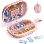 Travel Pill Organizer, Adjustable 8-10 Compartments Portable Pill Box, 7 Day Weekly Label Small Pill Case, Daily Medicine Container Kit Moisture Proof Vitamin Supplement for Pocket Purse-Pink