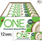 ONE Protein Bars, Chocolate Almond Bliss, Gluten Free with 20g Protein and 1g Sugar, Pantry Staples, 2.12 oz (12 Pack), Packaging May Vary