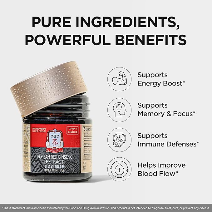 JUNG KWAN JANG Korean Red Panax Ginseng Extract Extra Strength, Energy Boost, Performance, Boost Immune System, Stamina, Blood Circulation and Mental Health Support, Memory, Productivity - 240g