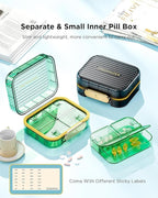 Small Pill Box, Acedada Travel Pill Case for Purse, Portable 7 Compartments Daily Pill Organizer, Compact Medicine Vitamin Container for Fish Oil & Supplements, Light Green
