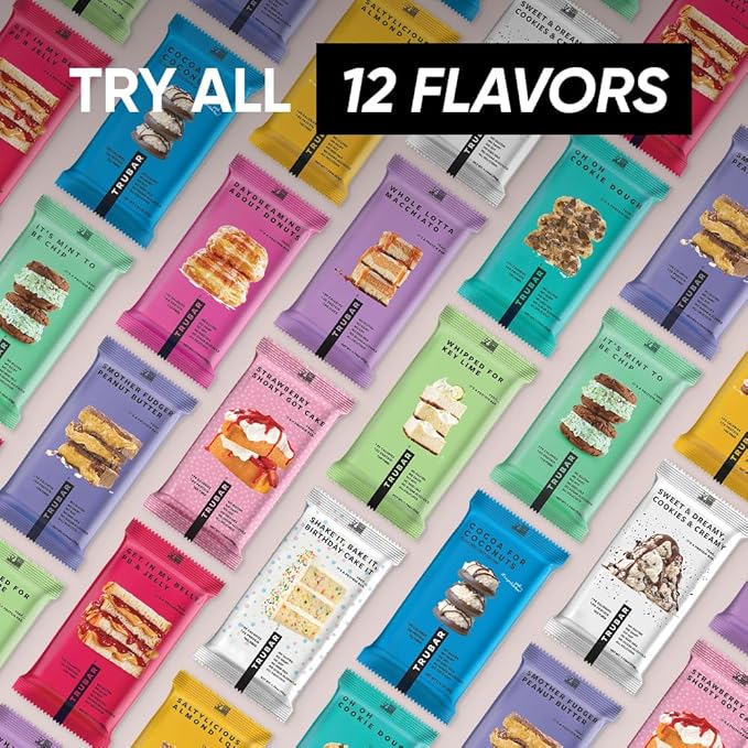TRUBAR Vegan Protein Bar, Sweet & Dreamy Cookies and Creamy, Gluten Free, Plant Based Protein, Dairy Free, Non GMO, Soy Free, No Sugar Alcohols, 12G Protein, 12G Fiber, 23G Carb,Snack Bars, 12ct
