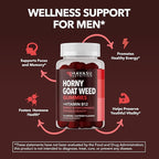 Horny Goat Weed Gummies with Vitamin B12 - Energy, Endurance & Performance Support for Male Health - 60 Count - Vegetarian-Friendly, Non-GMO, Pectin-Based - Raspberry Flavor, 1 Month Supply