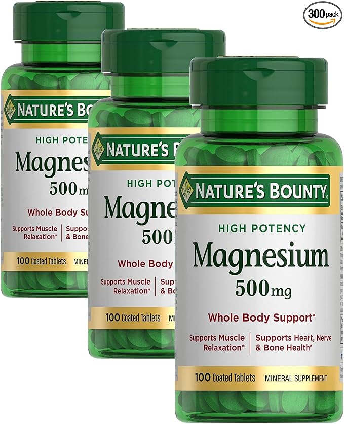 Nature's Bounty Magnesium, Mineral Supplement, Supports Bone and Muscle Health, 500 mg, Coated Tablets, 100 Count (Pack of 3)
