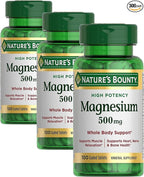 Nature's Bounty Magnesium, Mineral Supplement, Supports Bone and Muscle Health, 500 mg, Coated Tablets, 100 Count (Pack of 3)