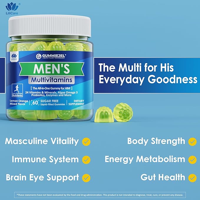 2 Pack - Mens Multivitamins Gummies, Methylated Multivitamin for Men, B Complex, Minerals, Vegan Omega 3, Probiotic, Enzyme, Antioxidants for Men's Complete Daily Support, Sugar Free, Vegan, (No Iron)