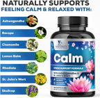 Stress Support Supplement - Extra Strength Ashwagandha, GABA, Magnesium, L-Theanine for Relief - Supports Mood & Focus - Naturally Calm, Unwind & Relax - Eases Tension & Nervousness - 60 Capsules