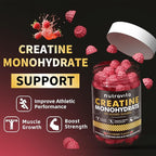 Nutravita Creatine Monohydrate Gummies for Men & Women-5g of Creatine Monohydrate per Serving - Sugar Free,Vegan, Raspberry Flavor, 120 Count