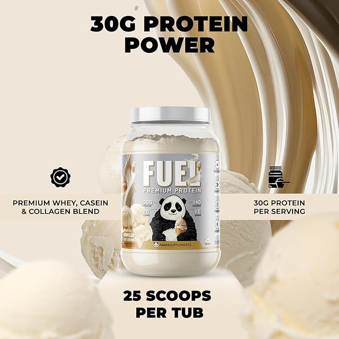 Underground Bio Labs Panda Fuel Premium Protein Whey,Hydrolyzed Collagen,Casein,Probiotics, Enzymes, Keto Friendly,Time Release, 25 Servings (2.5 Pound, Vanilla Ice Cream)