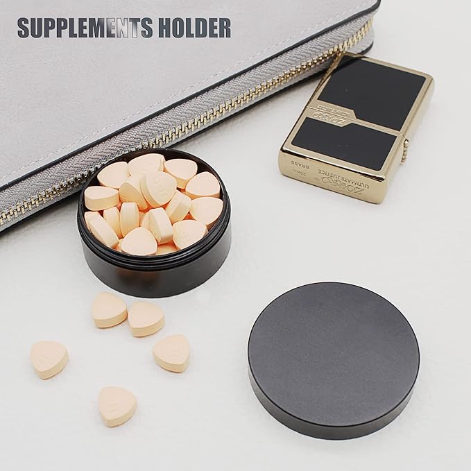 Portable Daily Pill Case, Heavy Duty Aluminium Alloy Round Pill Box, Waterproof Travel Pill Organizer, Pocket Purse Medicine Vitamin Holder EDC Container for Outdoor Camping Working