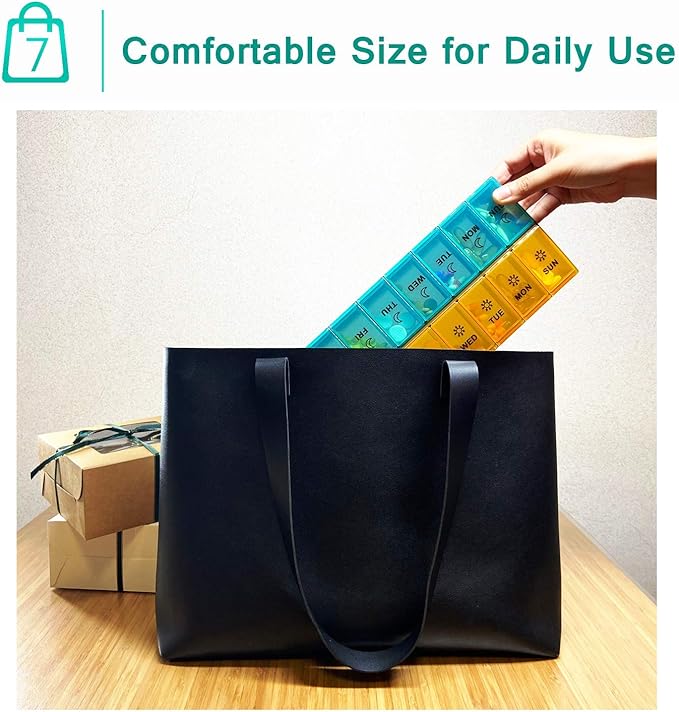Mossime XL Large Daily Pill Organizer 2 Times a Day, Extra 7 Day Pill Box Am Pm, Weekly Day Night Vitamin Holder, Medicine Organizer, Big Pill Container, Medication Dispenser 14 Compartments