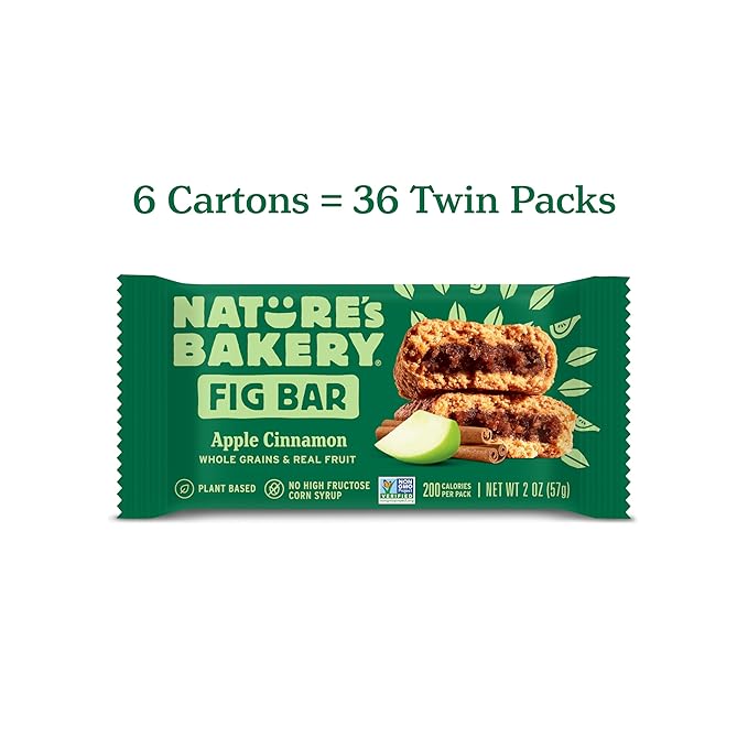 Nature’s Bakery Whole Wheat Fig Bars, Apple Cinnamon, Real Fruit, Vegan, Non-GMO, Snack bar, 6 Count (Pack of 6)