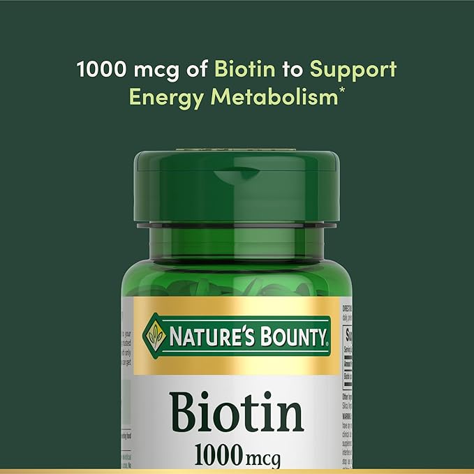 Nature's Bounty Biotin, Supports Metabolism for Energy and Healthy Hair, Skin, and Nails, 1000 mcg, 100 Tablets