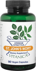 Vitanica St. John's Wort Capsules - Non-GMO Potent 0.3% (900mcg) Hypericin, Saint Johns Wort for Mood, Emotional & PMS Support, Vegan Supplement, 90 Count (St. John's Wort Pro Logo)