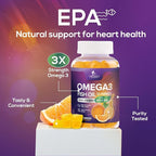 Omega 3 Fish Oil Gummies - 3X Strength Heart Health Support - High Absorption Omega 3 Fish Oil Gummy Supplement with DHA & EPA - Joint & Brain Support for Adults - Tasty Orange Flavor - 120 Gummies