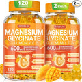 Magnesium Glycinate Gummies 600mg, Chewable Sugar Free Potassium Gummies with Magnesium Glycinate, Vitamin D, B6 and CoQ10 for Stress Relief, Body Support & Muscle, 2 Pack