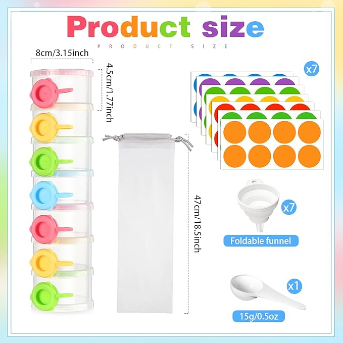 Shinylin Protein Powder Travel Container Set Reusable Powder Supplement Container 7 Pcs Single Dose Cases and 1 Pcs Large Travel Containers Drawstring Bags