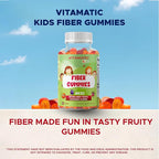 Vitamatic Kids Prebiotic Fiber Gummies – Extra Strength 4g Fiber – Zero Sugar Added – 60 Pectin-Based Gummies – Digestive Health & Regularity Support