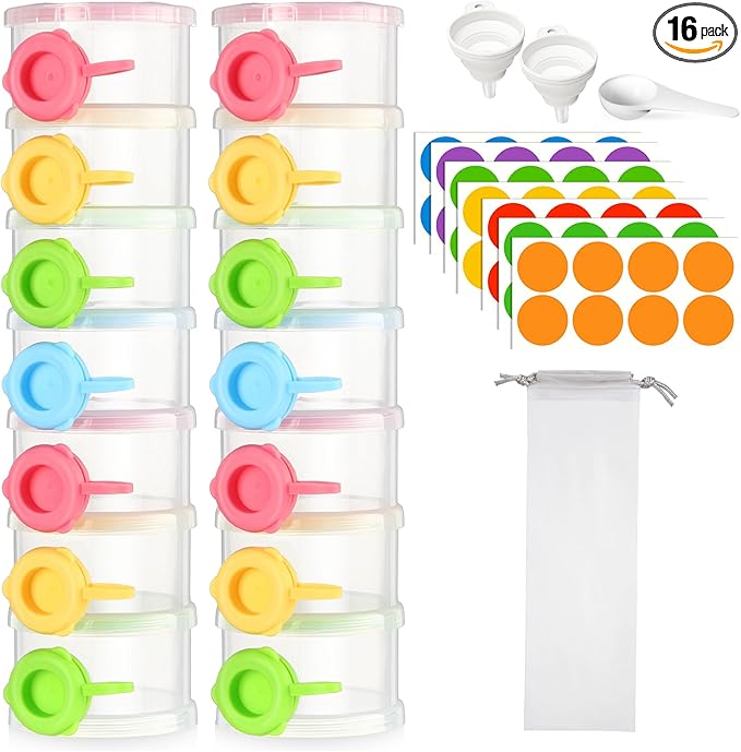 Shinylin Protein Powder Travel Container Set Reusable Powder Supplement Container 7 Pcs Single Dose Cases and 1 Pcs Large Travel Containers Drawstring Bags