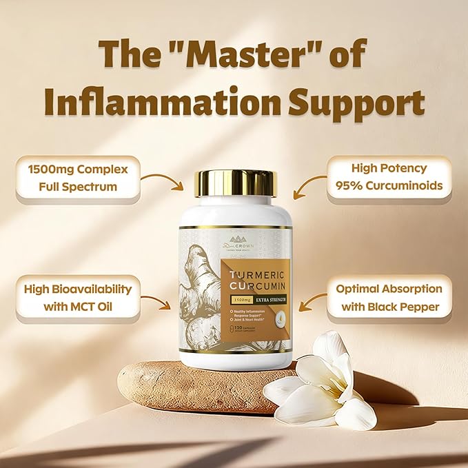 Turmeric Curcumin Supplement 1,500mg, 95% Standardized Curcuminoid with Ginger, MCT Oil, & Black Pepper for Better Absorption, for Antioxidant & Joint Support, 120 Capsules