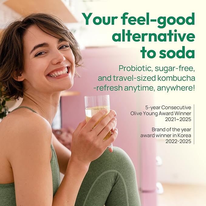 TEAZEN Pineapple Kombucha Powder, Hydration Drink Mix, Sugar Free, Live Probiotics & Prebiotics, On-the-Go 10 Packets, 1.76oz