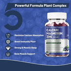 Calcium Magnesium Zinc Gummies with Vitamin D3 & K2 for Bone, Muscle & Immune Support - High Potency Enhanced Absorption - 60 Blueberry Gummies