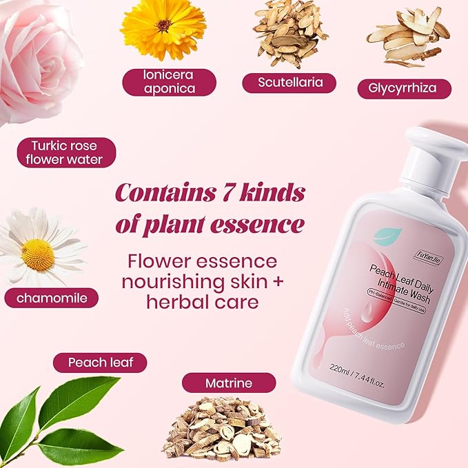 Peach Leaf Feminine Wash For intimate area Hygiene and Itchy, pH Balanced Body Wash with Lactic Acid For Sensitive Skin, Gentle Hydration, Odor Neutralization & Daily Hygiene, 220ml/7.44oz