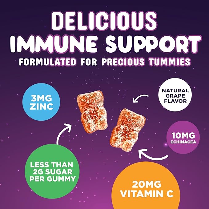 Kids Immune Support Gummies - Vitamin C, Zinc & Echinacea Children's Daily Immune Health Support Gummy Supplement for Ages 4 and Up, Natures Kid's Vitamin C Gluten-Free & Non-GMO, Vegan - 120 Gummies
