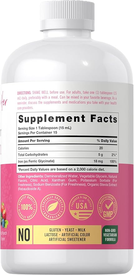 Carlyle Liquid Iron for Women | 8 fl oz | Fruit Punch Flavor | Vegetarian, Non-GMO, Gluten Free Dietary Supplement
