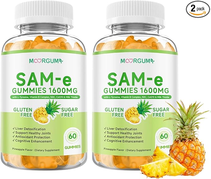 SAM-e L-Tyrosine Gummies with NAC, CoQ10 & Vitamin B Complex, 1600mg SAM-e, 1500mg L-Tyrosine Supplement for Energy, Cellular Antioxidant Support, Emotional Well-Being Support, 120 Count