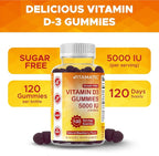 Vitamatic Sugar Free Vitamin D3 5000 IU - 120 Gummies - Great Taste - Healthy Bones, Mood & Immune System Function - Non-GMO - 120 Servings (5000 IU)