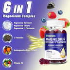 Magnesium Glycinate Gummies with L-Threonate, Vitamin B6, Ashwagandha 540mg per Serving, Sugar Free, Vegan, Relaxation & Nighttime Support, Strawberry Flavor, 60 Gummies