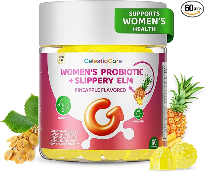 Probiotics for Women,Vaginal Probiotics Gummies for Digestive Health Feminine PH Balance,Gut Health Supplements with Slippery Elm & Prebiotics-60 Count