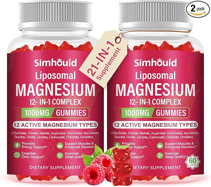 2 Packs Liposomal Magnesium Complex Gummies-as 12 Forms of Magnesium Citrate,Glycinate,Malate,Oxide,and More with Vitamin D3, B6,C, Ashwagandha & CoQ10 for Women and Men-Support Bone & Muscle 120 Cts
