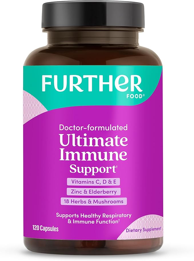 Further Food Ultimate Immune Support Capsules with Vitamins C, D, E & Zinc – Natural Herbal Supplement with Antioxidants for Immune & Respiratory Support, 120 Vegan Capsules