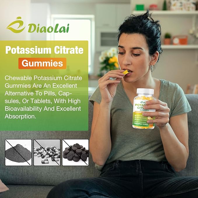 Potassium Citrate 1500mg Gummies - Potassium Supplement for Women & Men, Supports Leg Cramp Relief & Muscle Health, Vegan, Pineapple Flavor (60 Count)