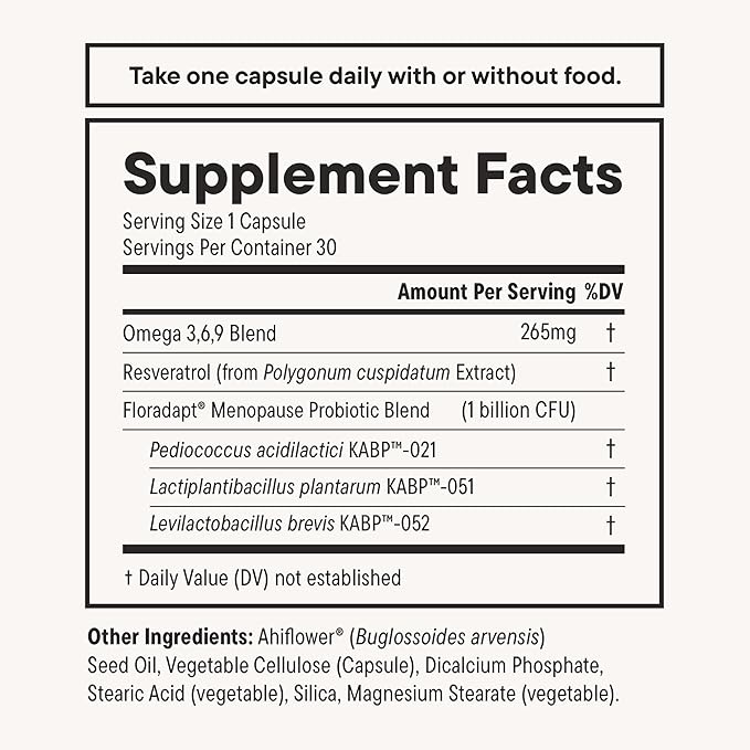 Daily Nouri Menopause Probiotics for Women | Hormonal Balance, Hot Flashes, Night Sweats & Gut Health | 3 Clinically Studied Strains + Resveratrol & Omega | 30-Day Supply