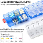 Foldable Weekly Pill Organizer 2 Times a Day with 2 Extra Compartments - Etched Labels - Portable 7 Day AM PM Medicine Box, Week Daily Travel Pill Case Holder for Meds, Vitamin, Supplement -Clear Blue