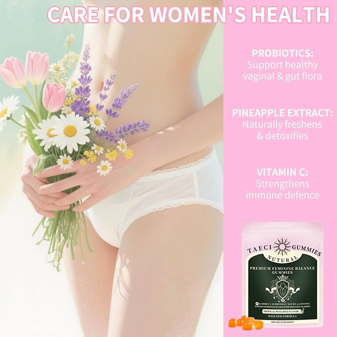 Pineapple Feminine Balance Gummies for Women – Probiotics for pH & Vaginal Health, Supports Odor & Flora Balance with Vitamin C – Vegan, Gluten-Free – 60 Gummies (30-Day Supply)