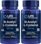 Life Extension N-Acetyl-L-Cysteine (NAC), Immune Response, Respiratory Health, Liver Health, NAC 600 mg, antioxidant Defense, Free radicals, Easy to Absorb - Two Pack x 60 Capsules