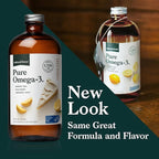 Natural Force Pure Omega 3 - Liquid Fish Oil - Delicious Lemon Cake Flavor - Mercury Free, Wild Caught, Lab Tested - 1,326 mg Triglyceride EPA, DHA, & DPA - 16 Oz Glass Bottle