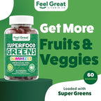 Super Greens Gummies - Green Superfoods Supplement with Spinach, Broccoli, Kale, Beet Root, Elderberry for Immunity Support - Fruit and Vegetable Supplement - Watermelon Flavor, 60 Gummies