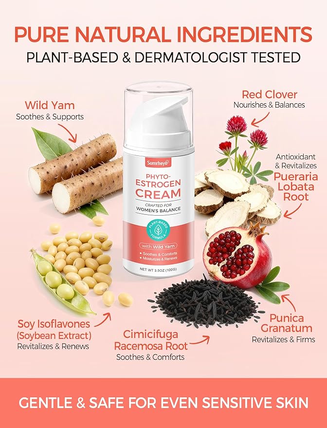Natural Estrogen Cream for Women - Soothing Phytoestrogen Moisturizer with Wild Yam - Balancing Skin Cream for Menopause Support - Moisturizes, Firms & Revitalizes Dry, Sensitive Skin- 3.5 oz