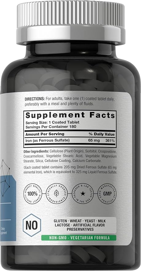 Horbäach Iron Ferrous Sulfate | 180 Count | Vegetarian, Non-GMO & Gluten Free Dietary Supplement