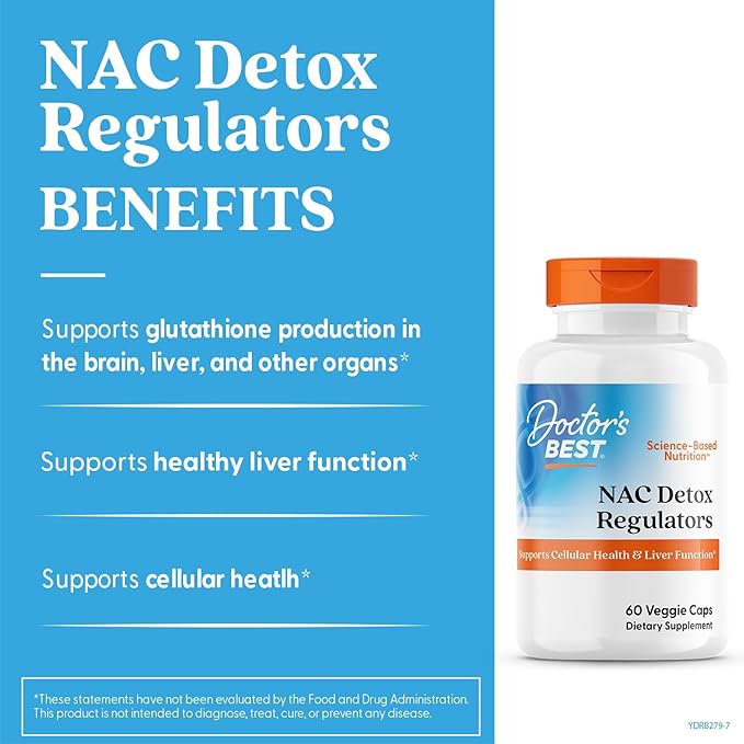 Doctor's Best NAC Detox Regulators Supplement for Men & Women - N-Acetyl Cysteine 600 mg, Liver Health Support, NAC Capsules with Selenium & Molybdenum, Supports Antioxidant Defense - 60 Veg Caps