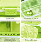 1Pack Travel Pill Organizer, 8 Compartments Portable Pill Case, Small Pill Box for Pocket Purse Portable Medicine Vitamin Container Green
