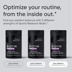 Sports Research® Biotin 10,000mcg with Organic Coconut Oil - Biotin (Vitamin B7) for Healthy Skin and Hair Support* - for Women and Men - Vegan, Non-GMO, Gluten & Soy-Free - 30 Veggie Softgels