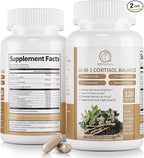 2 Pack Cortisol Supplements for Women & Men - 10-in-1 Cortisol Reducer Manager Detox with Ashwagandha, Magnesium - Lower High Cortisol Levels, Relaxation & Night Support, Non-GMO, 120 Capsules