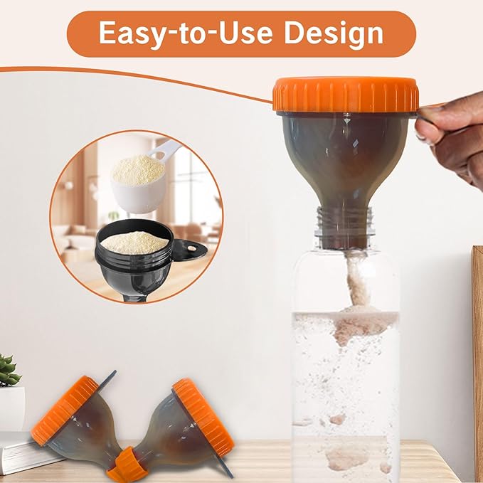 2Pack Protein Powder Container to go Portable Supplement Funnels for Filling Bottles with Protein Powder Compartment Pill Storage, Great for Workout, Travel, to-Go, Fitness（Orange