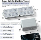 NEW Foldable & Double Protection Portable Weekly Pill Organizer 2 Times A Day with Etched Labels, AM PM 7 Day Week Medicine Box, Daily Travel Pill Case Holder Dispenser for Vitamin, Supplement - Grey